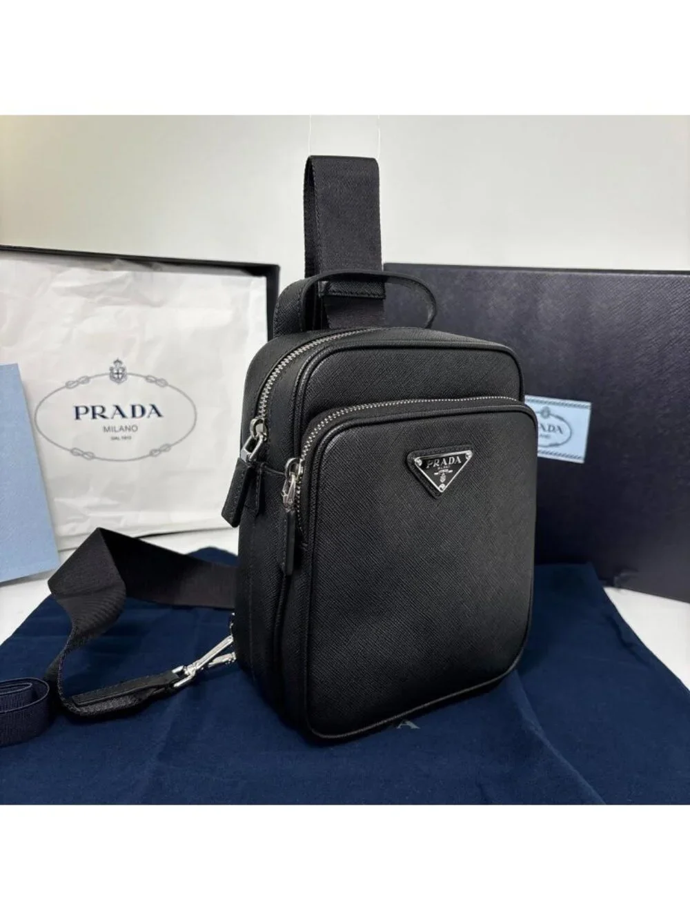 Prada Saffiano Leather Shoulder Bag Black